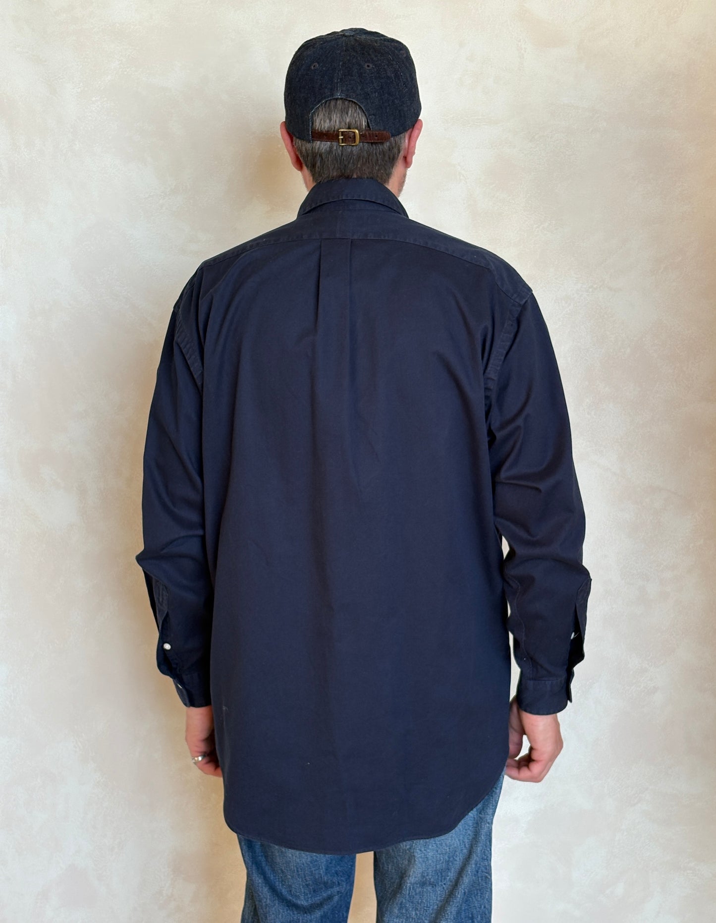 Ralph Lauren Shirt Medium Navy Cotton Twill Red Pony Logo Vintage