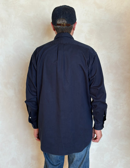 Ralph Lauren Shirt Medium Navy Cotton Twill Red Pony Logo Vintage