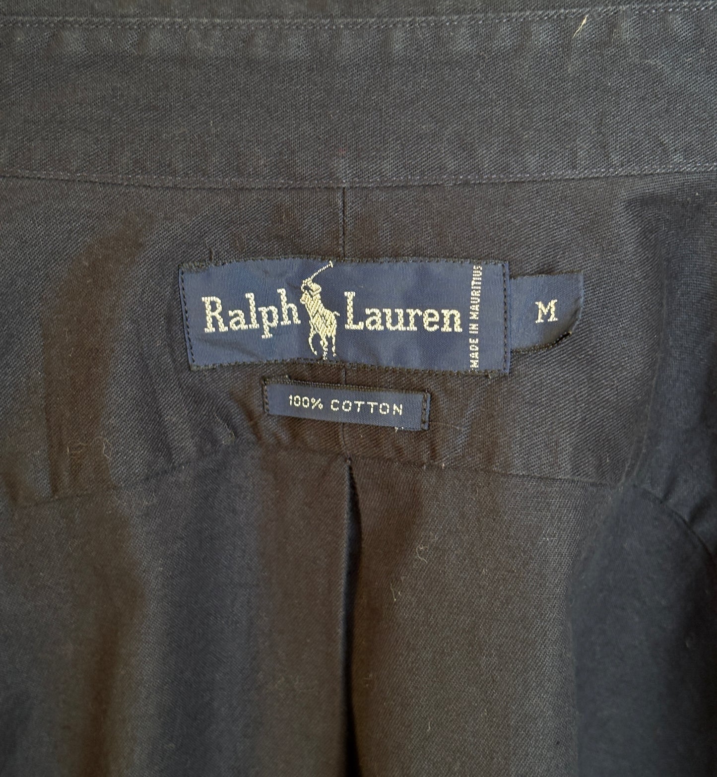 Ralph Lauren Shirt Medium Navy Cotton Twill Red Pony Logo Vintage