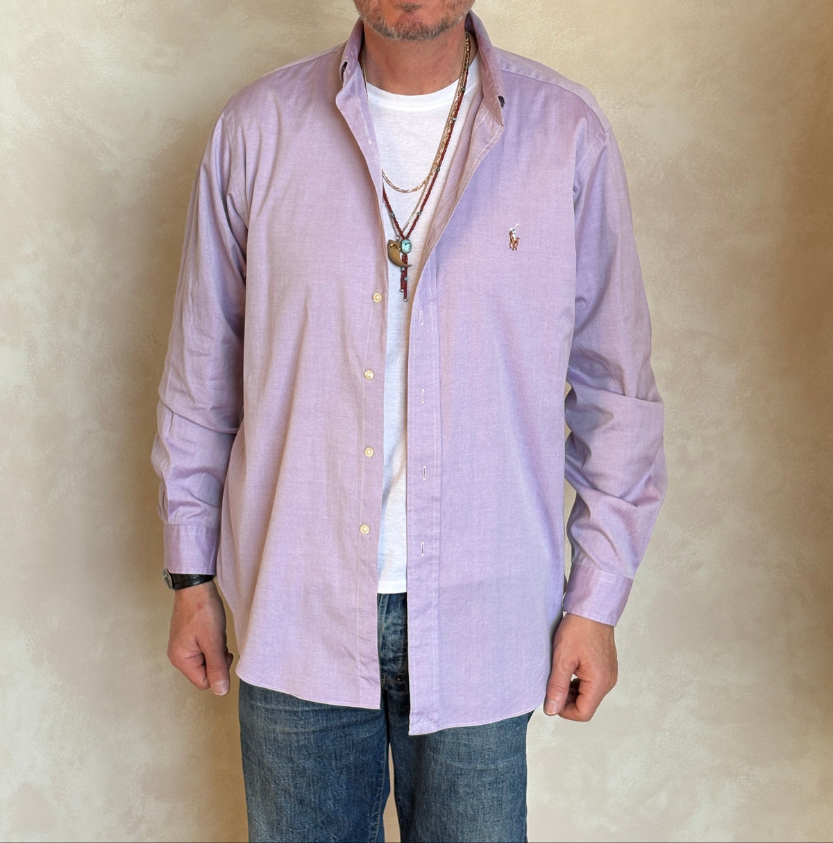 Ralph Lauren Classic Fit Shirt 16.5/35 Lavender Oxford Cotton Vintage-AJ357 Studio