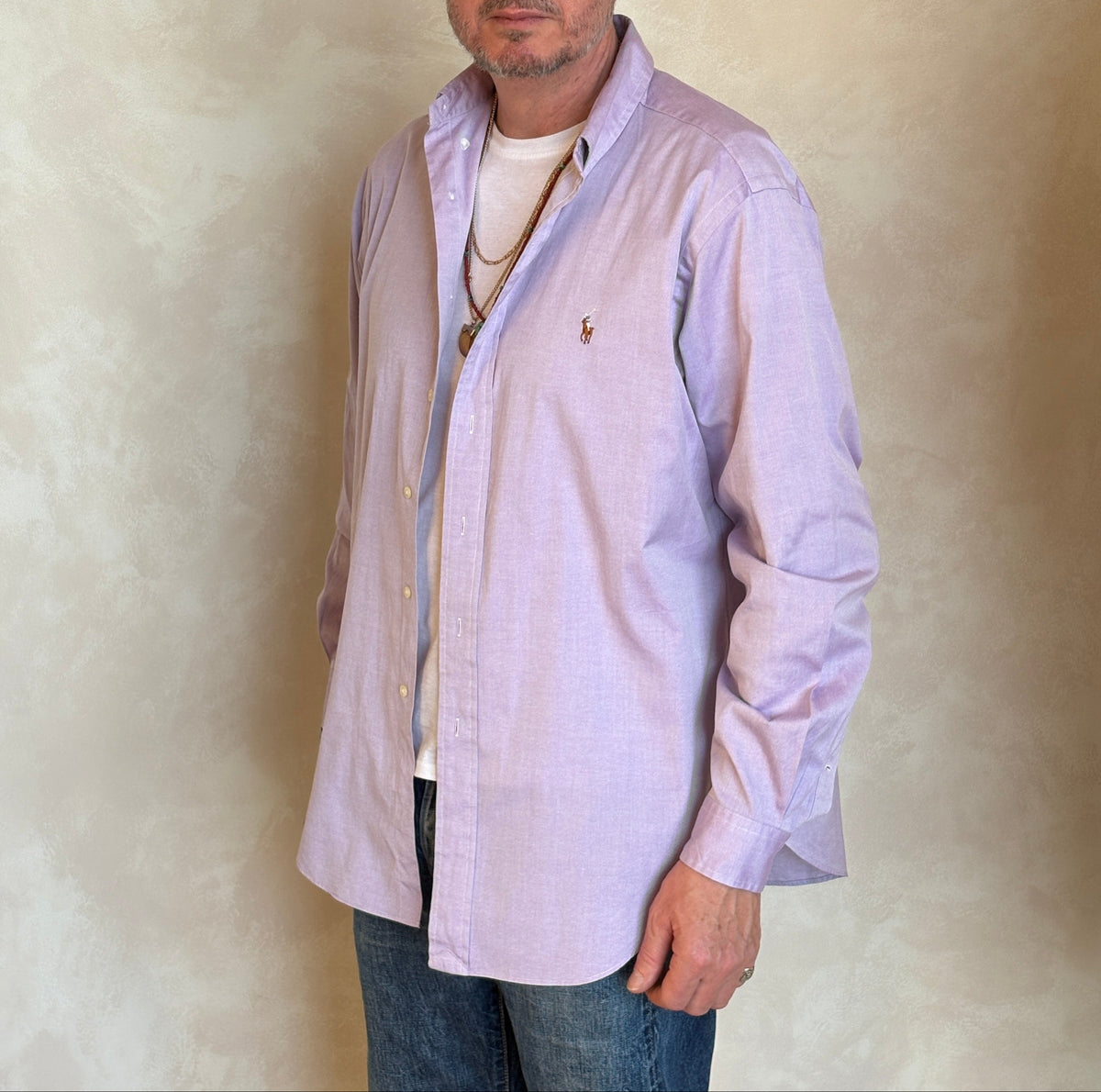 Ralph Lauren Classic Fit Shirt 16.5/35 Lavender Oxford Cotton Vintage-AJ357 Studio