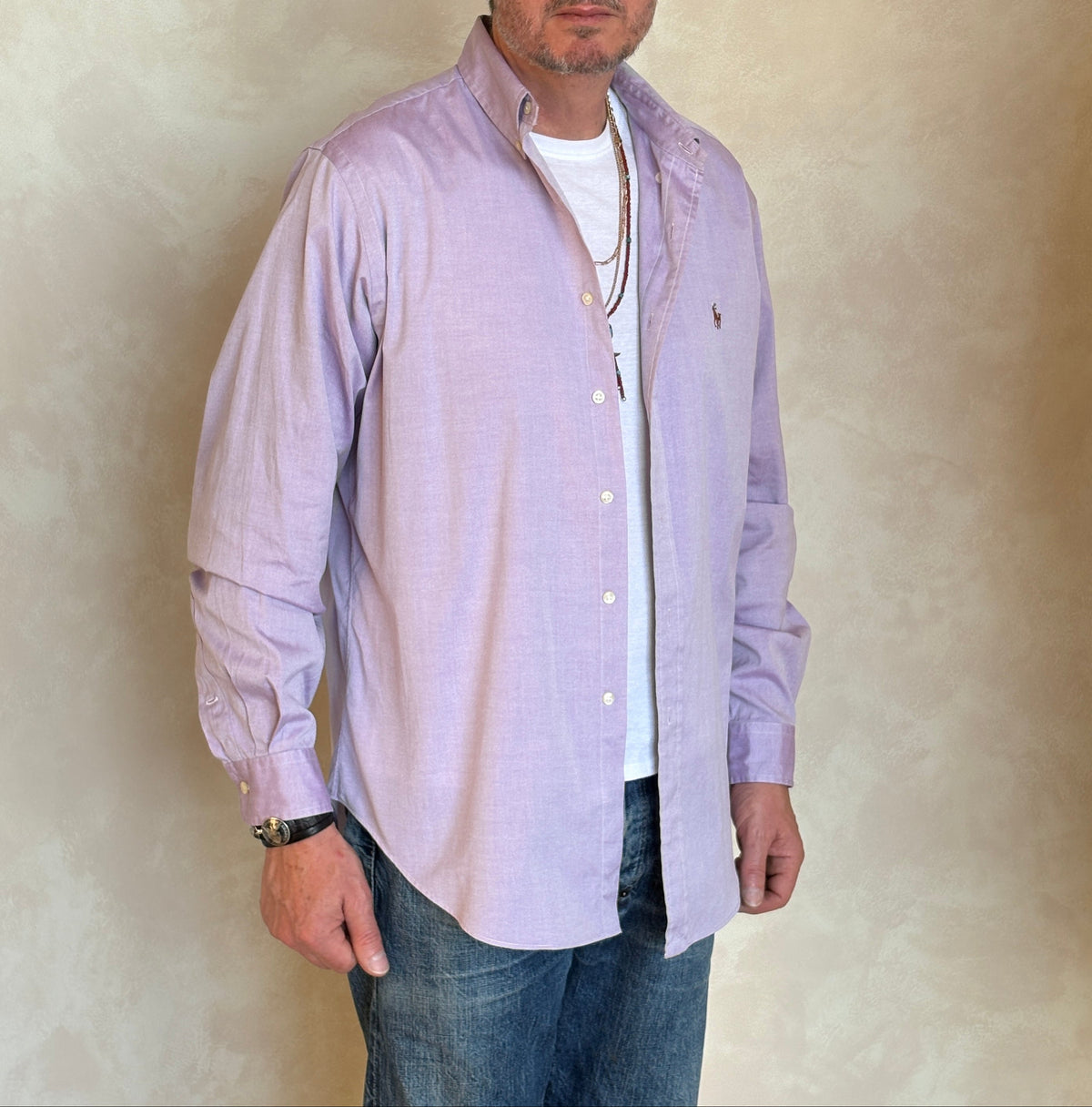 Ralph Lauren Classic Fit Shirt 16.5/35 Lavender Oxford Cotton Vintage-AJ357 Studio