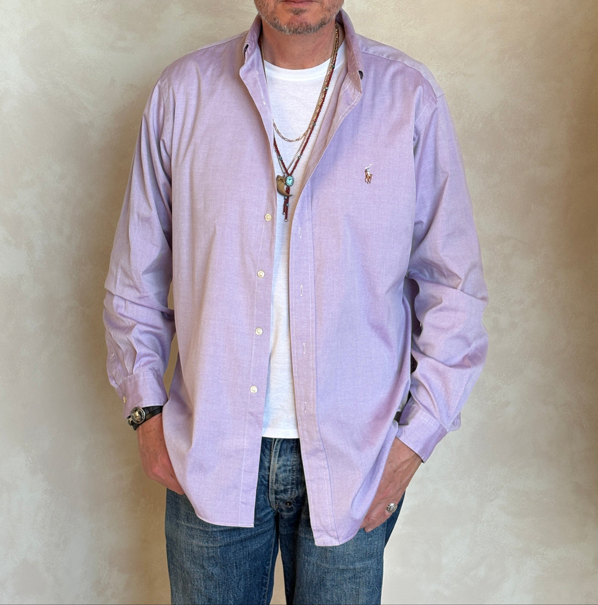 Ralph Lauren Classic Fit Shirt 16.5/35 Lavender Oxford Cotton Vintage-AJ357 Studio