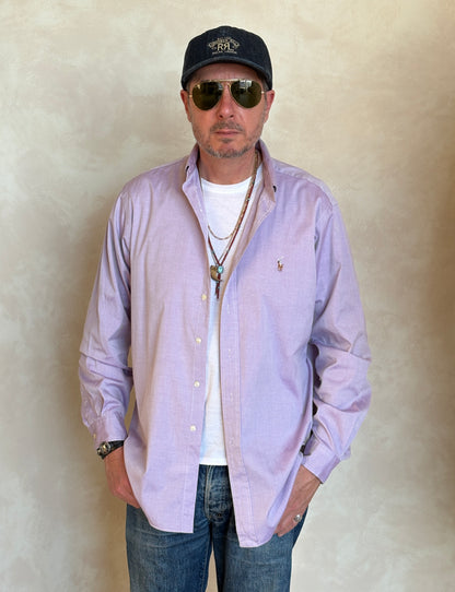 Ralph Lauren Classic Fit Shirt 16.5/35 Lavender Oxford Cotton Vintage