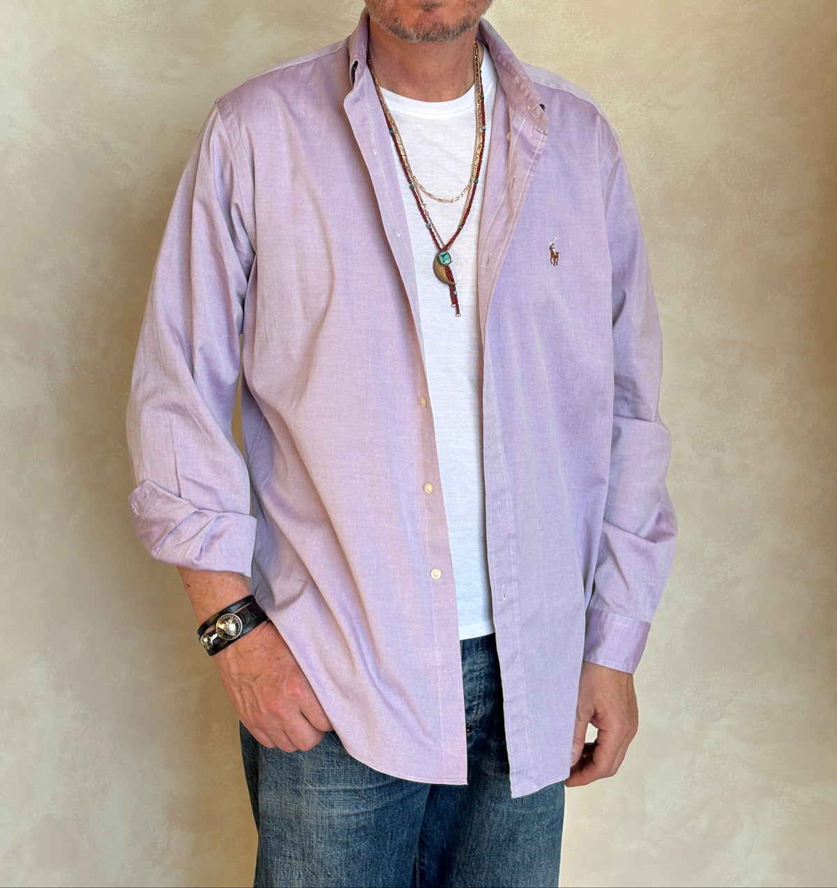 Ralph Lauren Classic Fit Shirt 16.5/35 Lavender Oxford Cotton Vintage-AJ357 Studio
