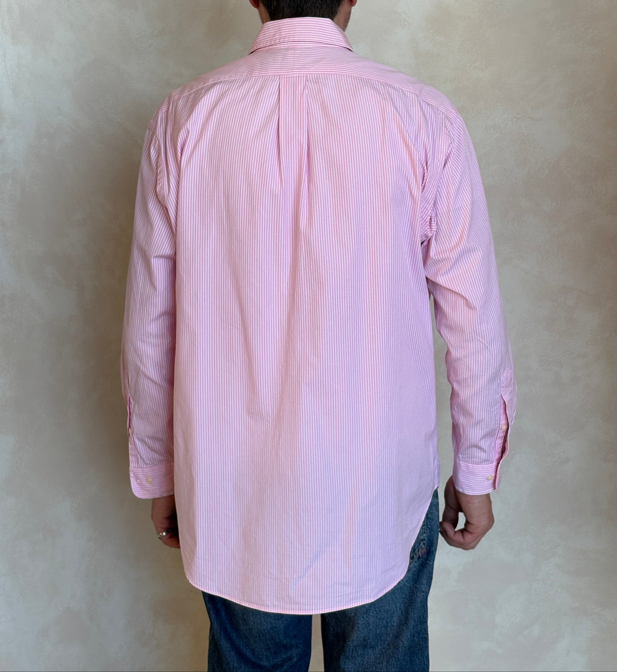 Ralph Lauren Classic Fit Shirt 16.5/35 Pink White Stripe Cotton Made in Philippines-AJ357 Studio
