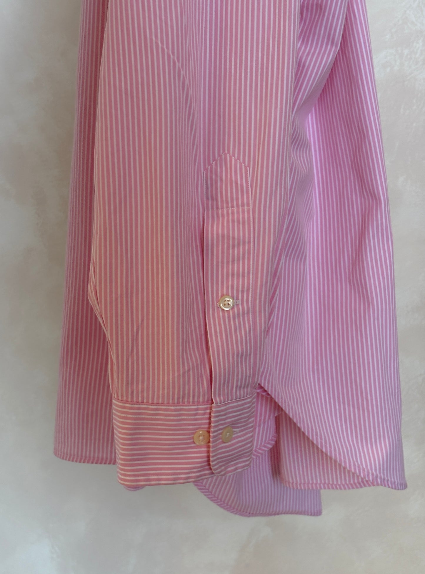 Ralph Lauren Classic Fit Shirt 16.5/35 Pink White Stripe Cotton Made in Philippines