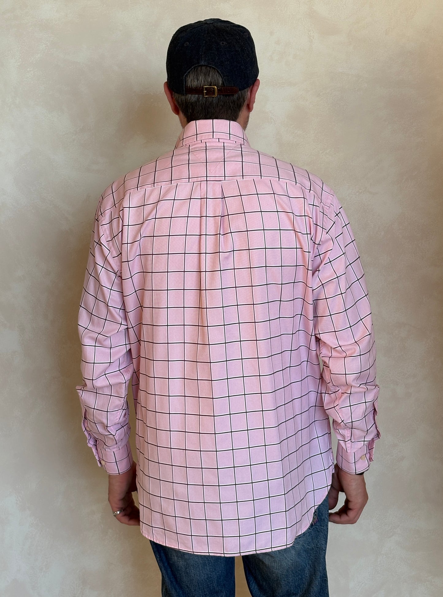 Tommy Hilfiger Shirt Medium Pink Windowpane Check 80s 2 Ply Cotton