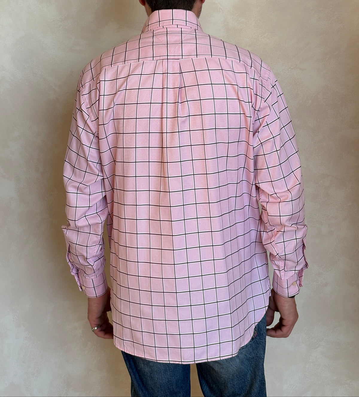 Tommy Hilfiger Shirt Medium Pink Windowpane Check 80s 2 Ply Cotton-AJ357 Studio