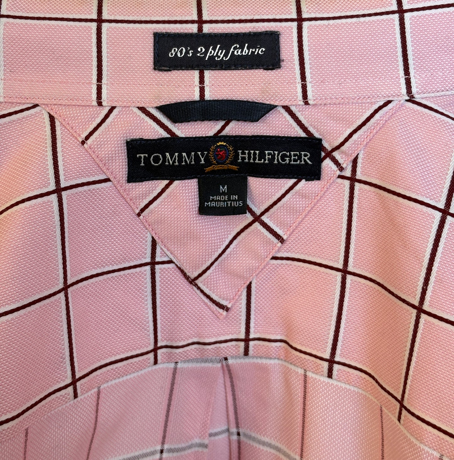 Tommy Hilfiger Shirt Medium Pink Windowpane Check 80s 2 Ply Cotton