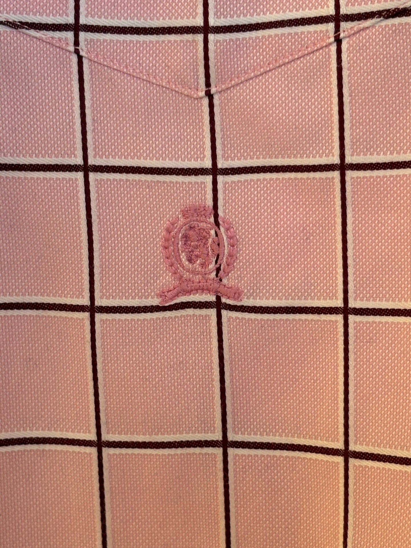 Tommy Hilfiger Shirt Medium Pink Windowpane Check 80s 2 Ply Cotton