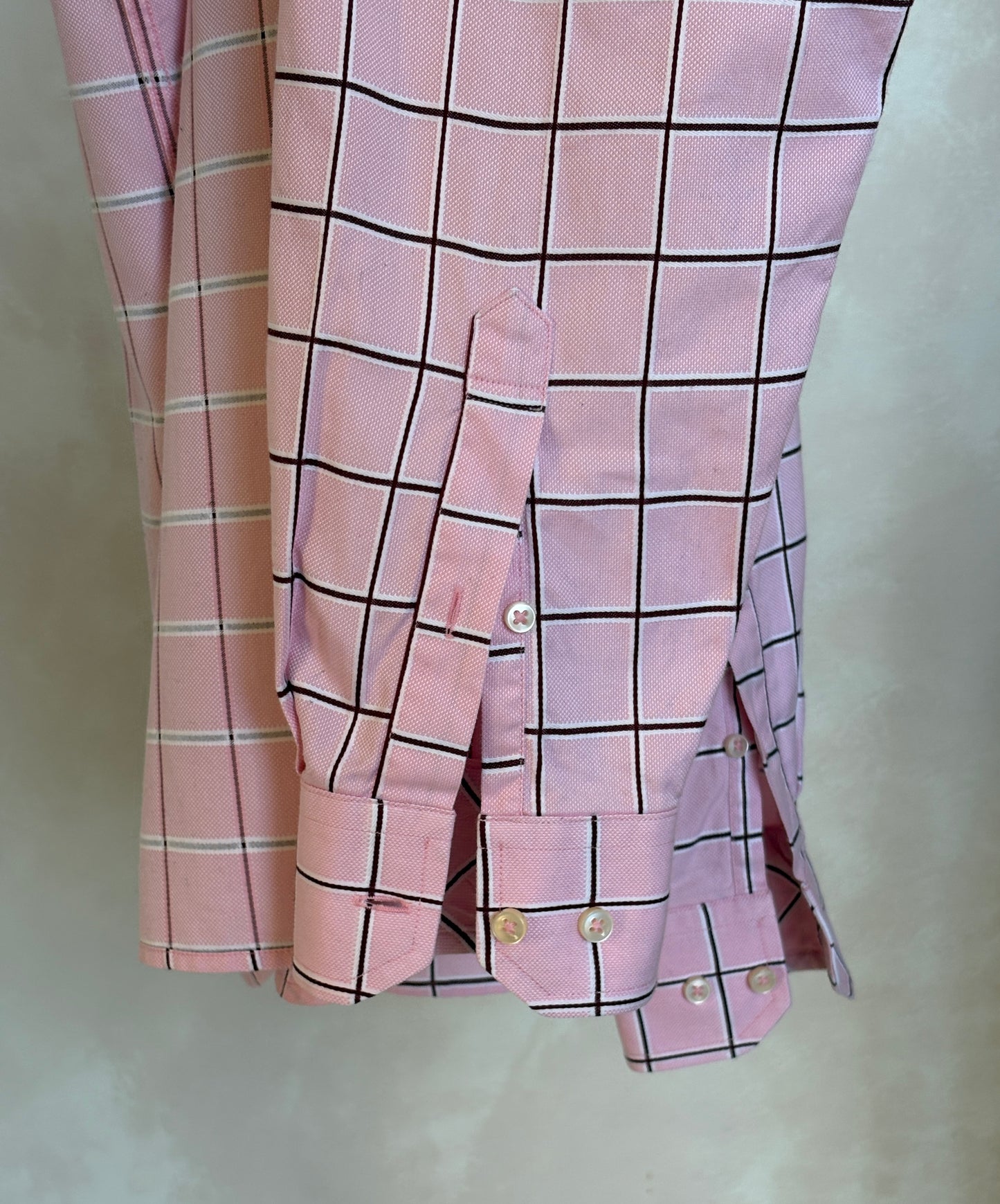 Tommy Hilfiger Shirt Medium Pink Windowpane Check 80s 2 Ply Cotton