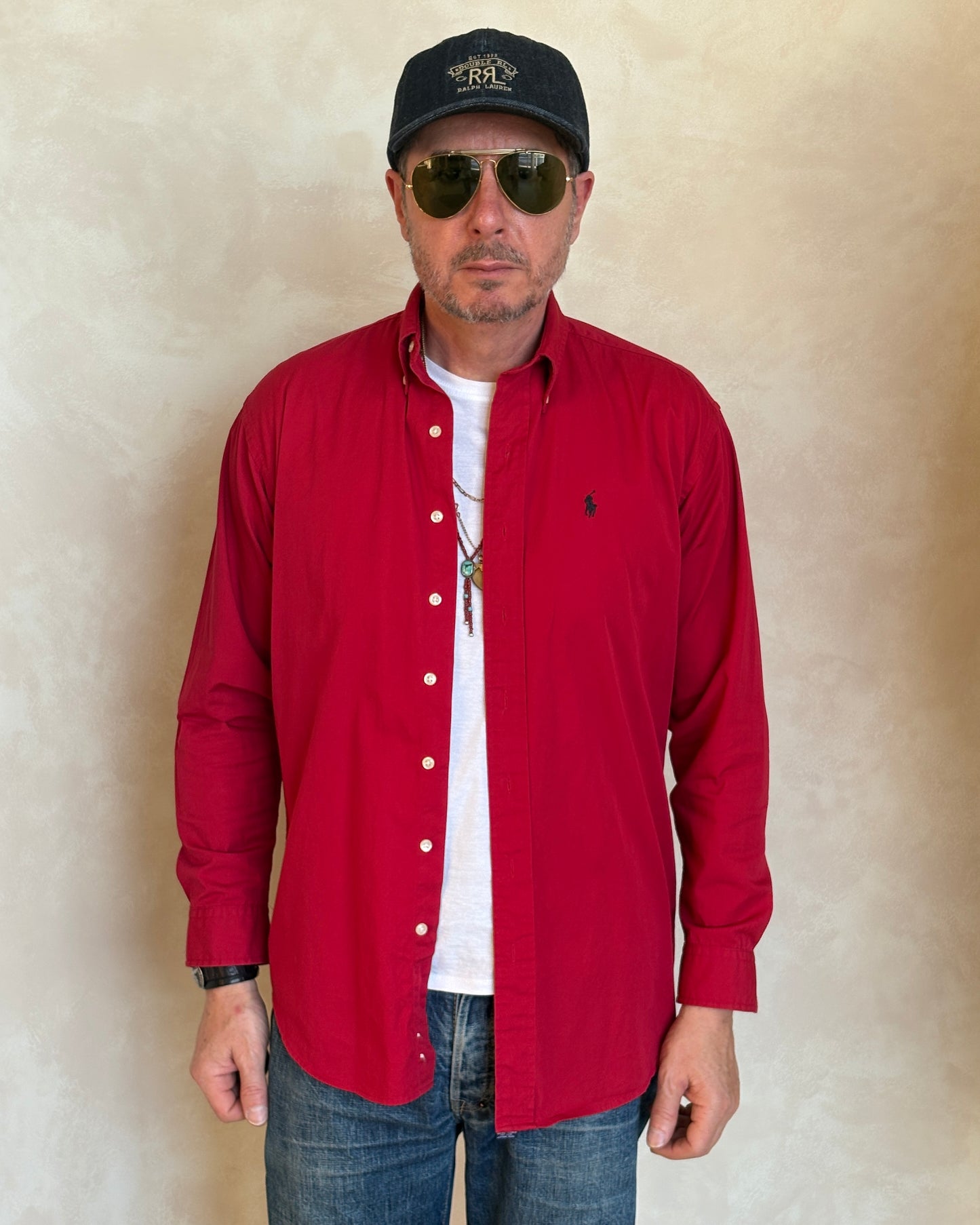 Ralph Lauren Shirt Large Red 100% Cotton Vintage Button Down