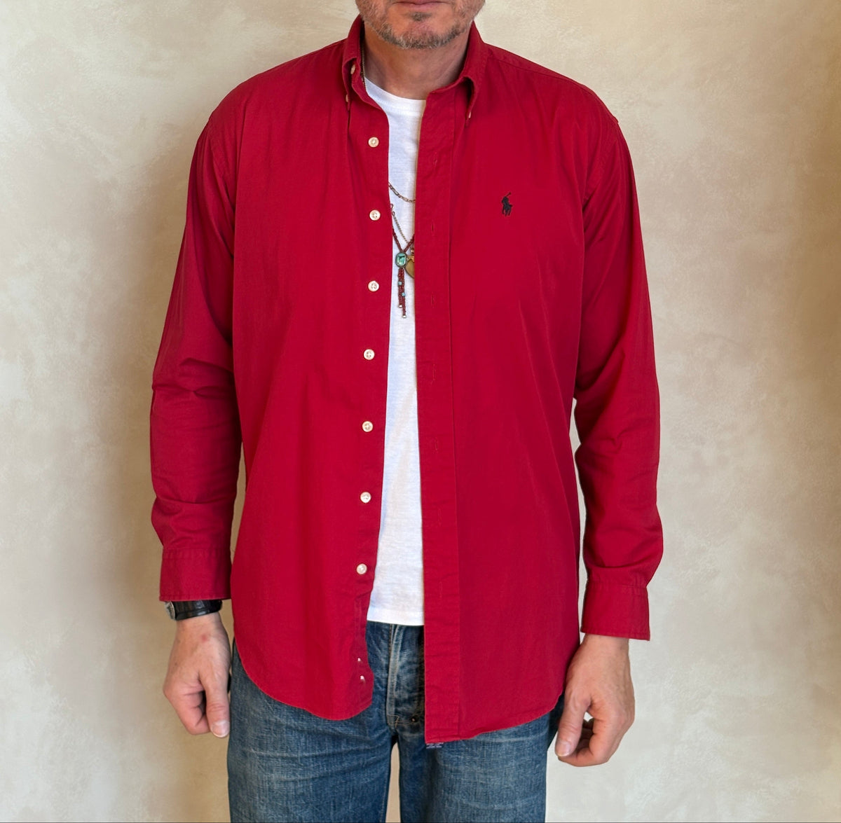 Ralph Lauren Shirt Large Red 100% Cotton Vintage Button Down-AJ357 Studio