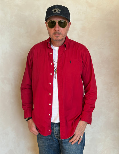 Ralph Lauren Shirt Large Red 100% Cotton Vintage Button Down
