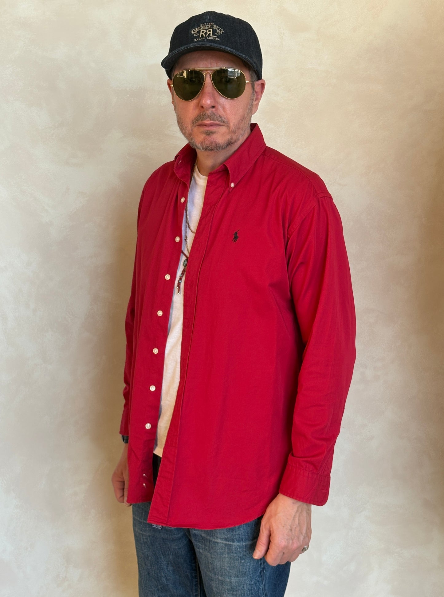 Ralph Lauren Shirt Large Red 100% Cotton Vintage Button Down