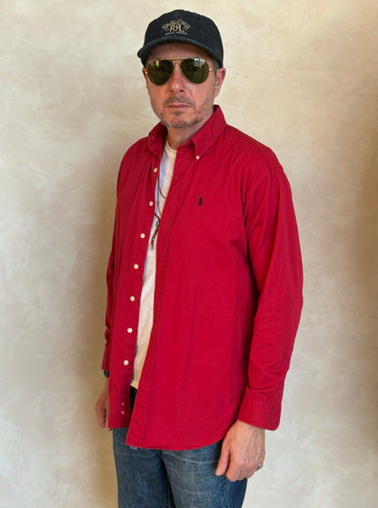 Ralph Lauren Shirt Large Red 100% Cotton Vintage Button Down