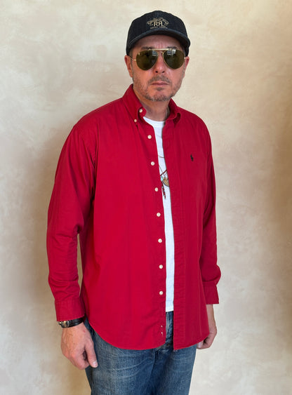 Ralph Lauren Shirt Large Red 100% Cotton Vintage Button Down