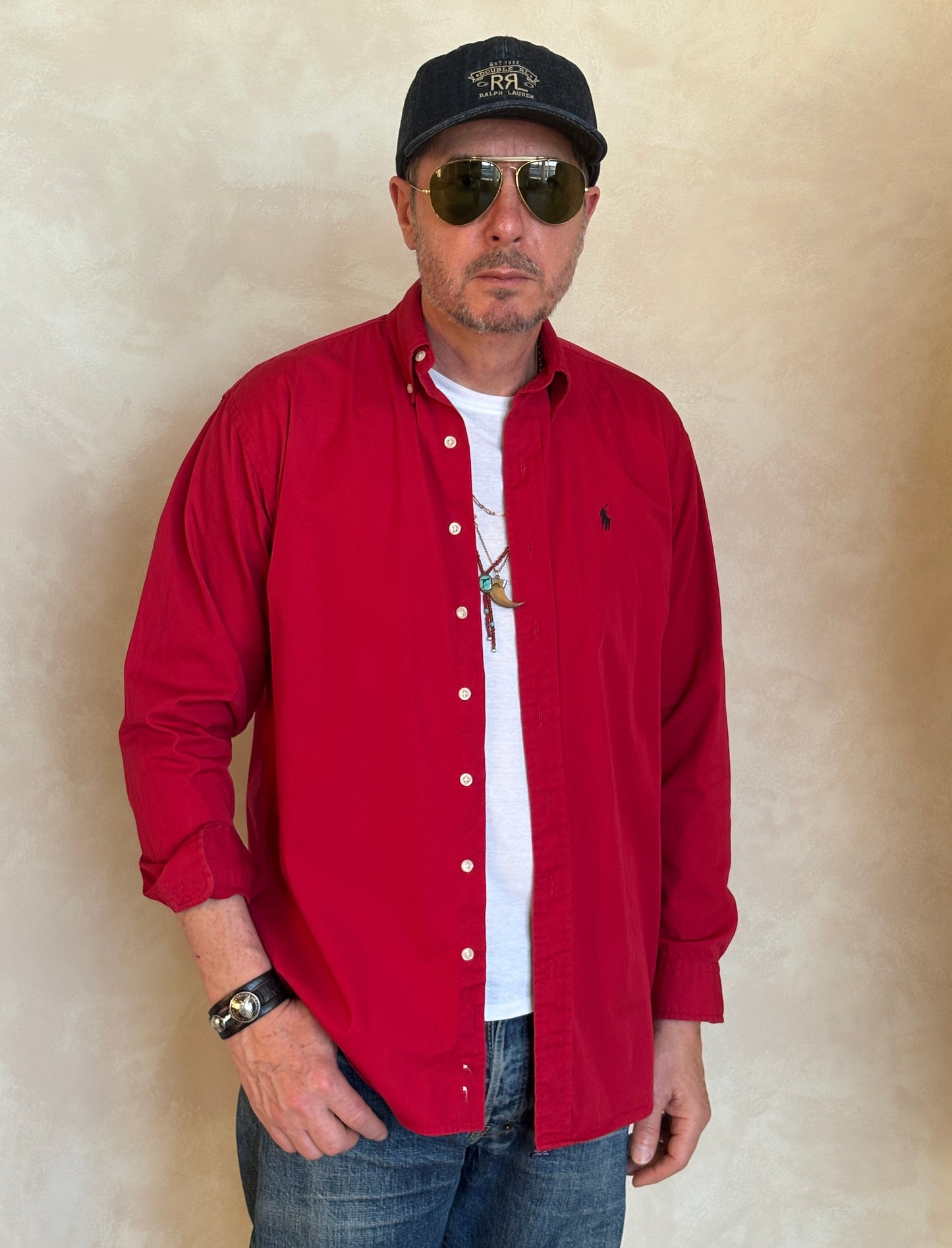 Ralph Lauren Shirt Large Red 100% Cotton Vintage Button Down