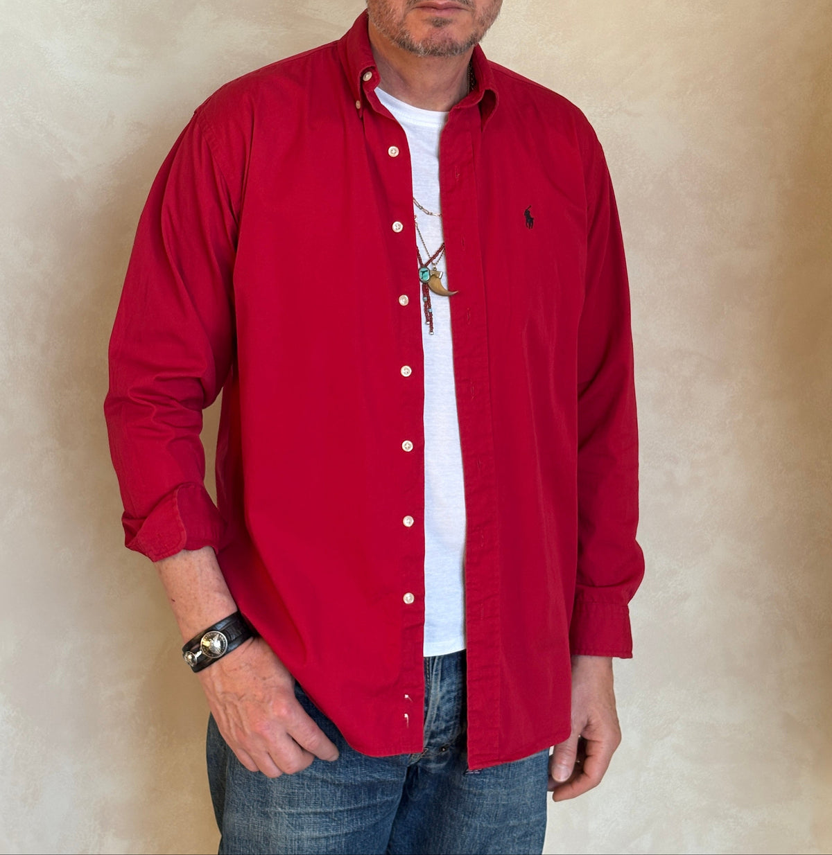Ralph Lauren Shirt Large Red 100% Cotton Vintage Button Down-AJ357 Studio