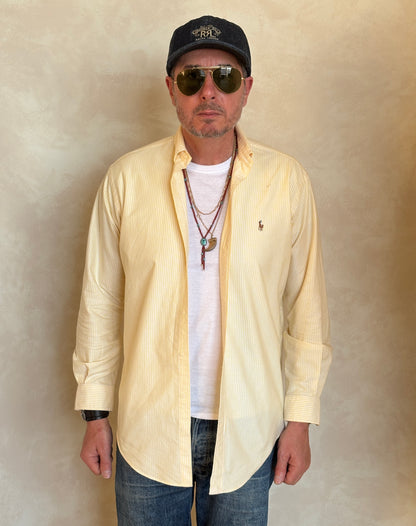 Ralph Lauren Yarmouth Shirt 14.5/32 Yellow Stripe 100% Cotton Oxford