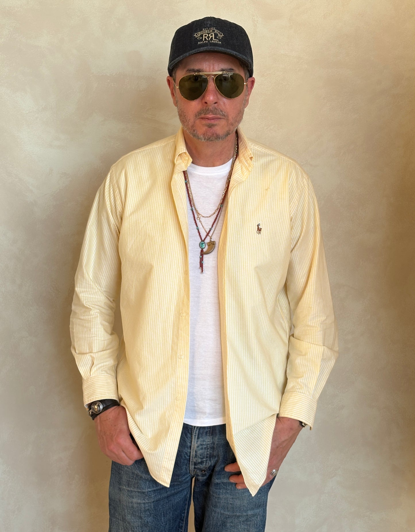 Ralph Lauren Yarmouth Shirt 14.5/32 Yellow Stripe 100% Cotton Oxford