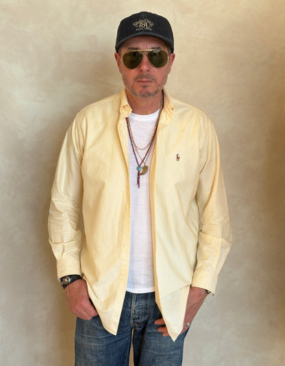 Ralph Lauren Yarmouth Shirt 14.5/32 Yellow Stripe 100% Cotton Oxford