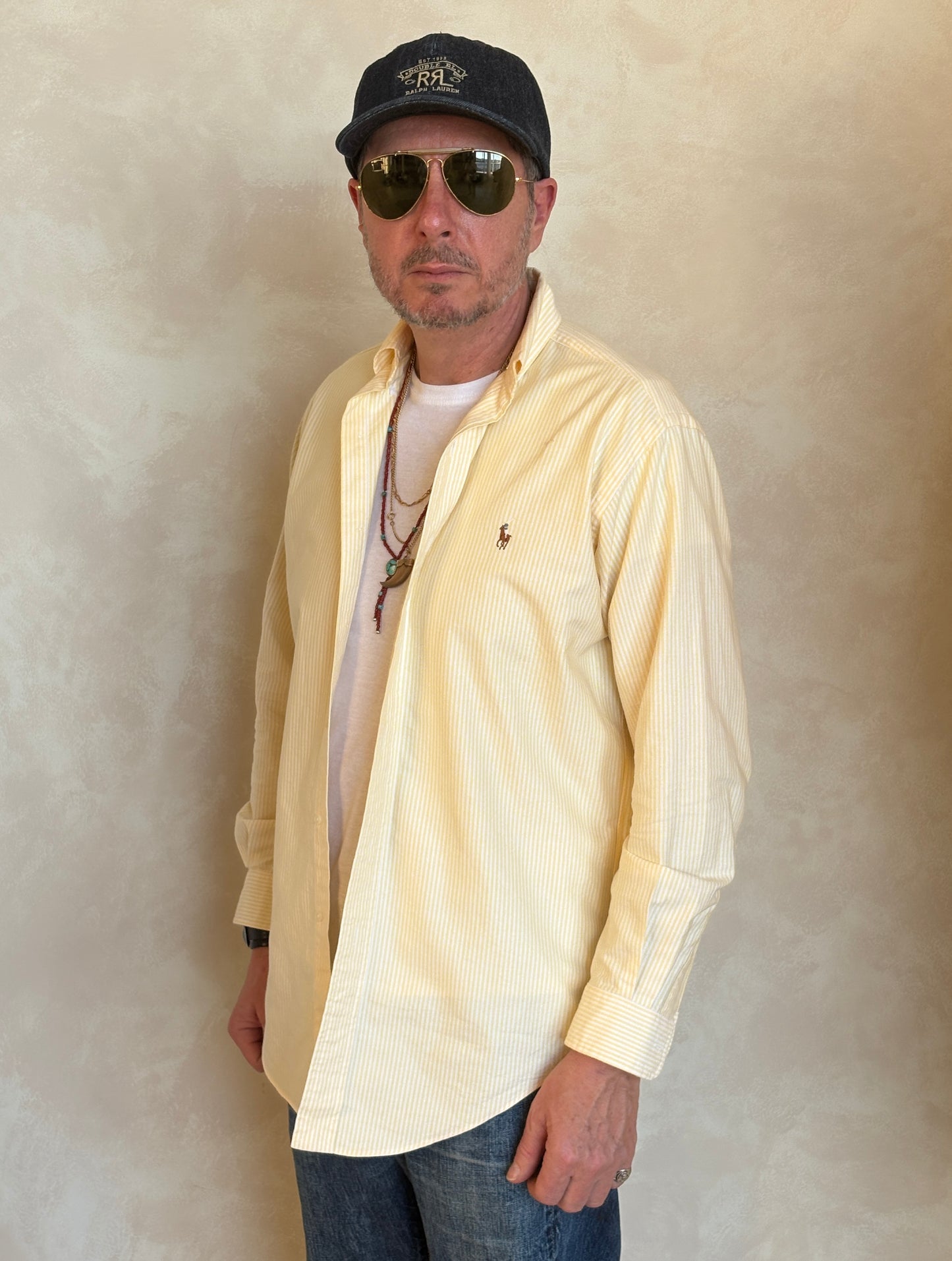Ralph Lauren Yarmouth Shirt 14.5/32 Yellow Stripe 100% Cotton Oxford