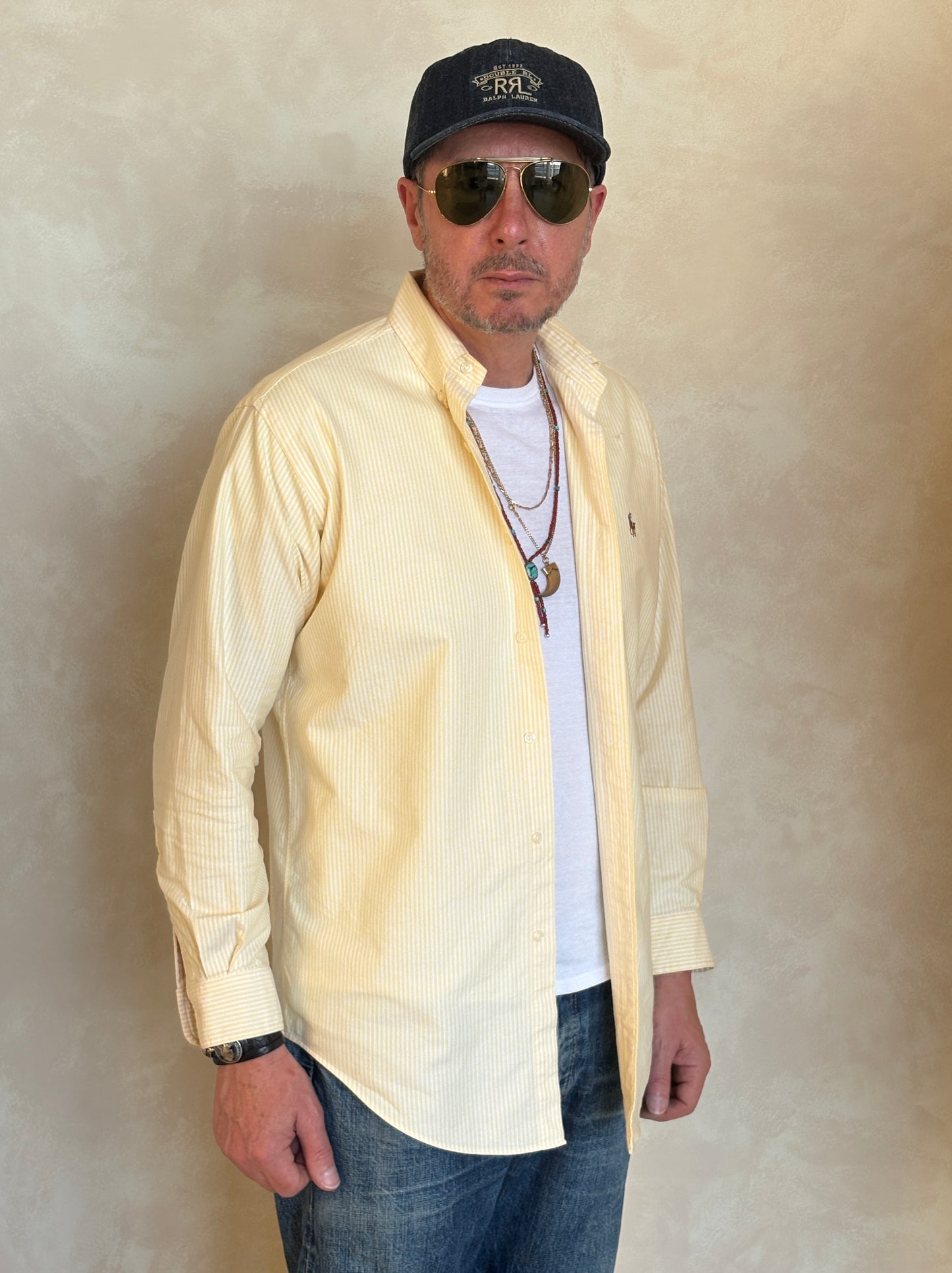 Ralph Lauren Yarmouth Shirt 14.5/32 Yellow Stripe 100% Cotton Oxford