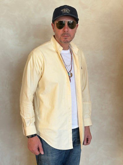 Ralph Lauren Yarmouth Shirt 14.5/32 Yellow Stripe 100% Cotton Oxford