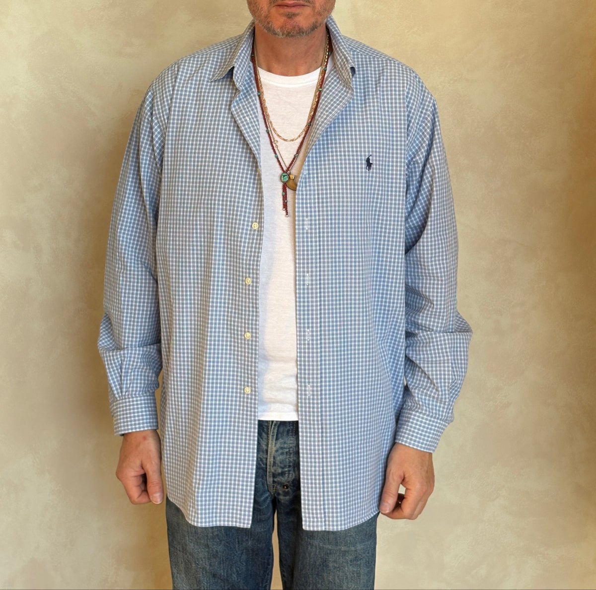 Polo Ralph Lauren Lowell Sport Shirt L Blue Gingham 2-Ply Cotton-AJ357 Studio