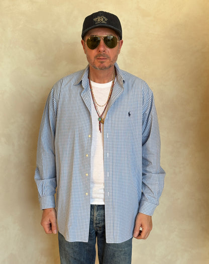 Polo Ralph Lauren Lowell Sport Shirt L Blue Gingham 2-Ply Cotton