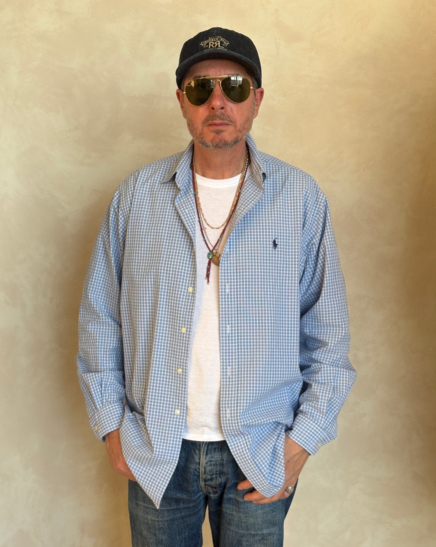 Polo Ralph Lauren Lowell Sport Shirt L Blue Gingham 2-Ply Cotton