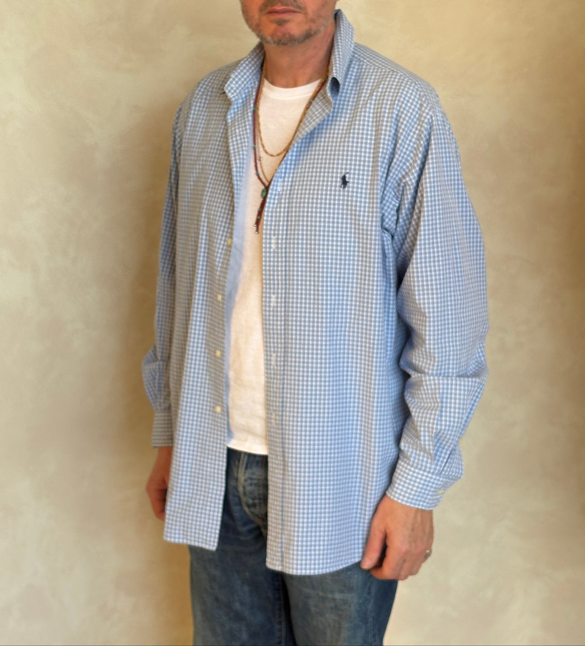 Polo Ralph Lauren Lowell Sport Shirt L Blue Gingham 2-Ply Cotton-AJ357 Studio