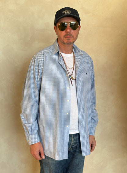 Polo Ralph Lauren Lowell Sport Shirt L Blue Gingham 2-Ply Cotton