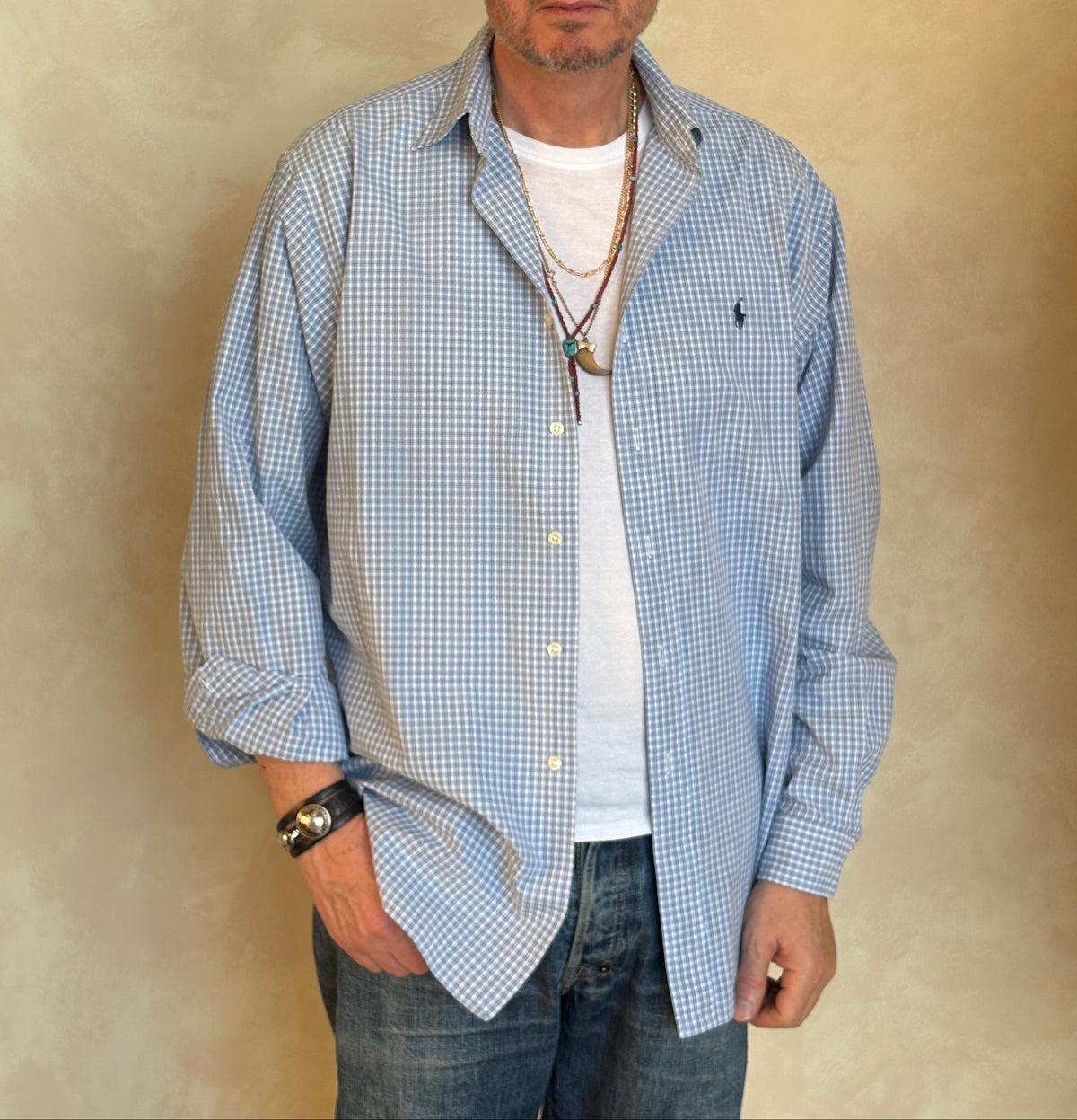 Polo Ralph Lauren Lowell Sport Shirt L Blue Gingham 2-Ply Cotton-AJ357 Studio