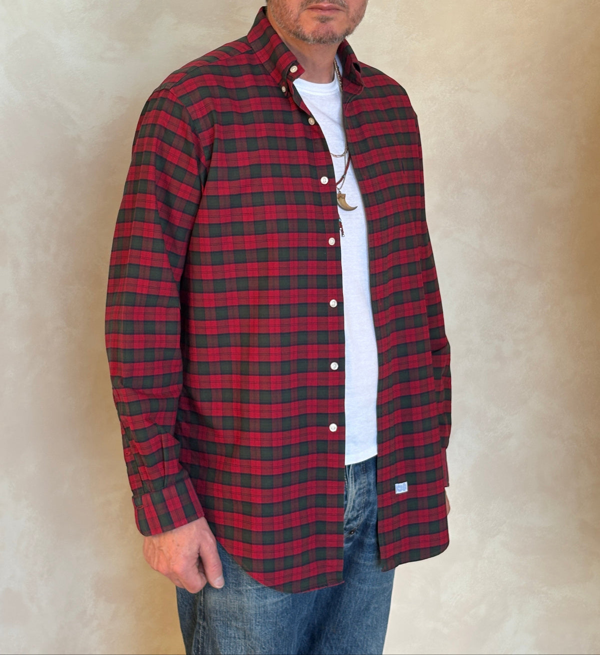 Ralph Lauren Shirt Medium Red Green Tartan Plaid 100% Cotton Vintage-AJ357 Studio