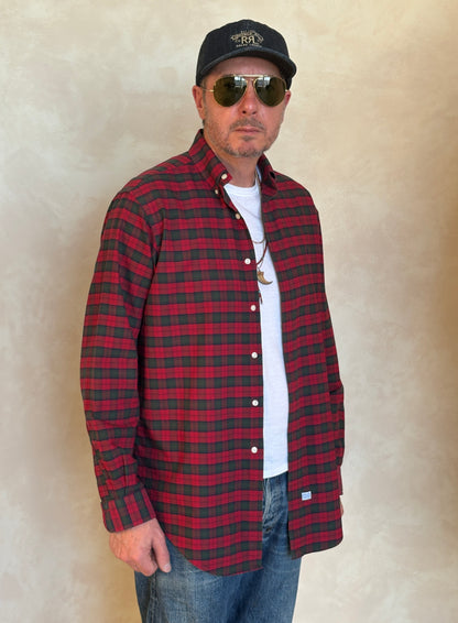 Ralph Lauren Shirt Medium Red Green Tartan Plaid 100% Cotton Vintage