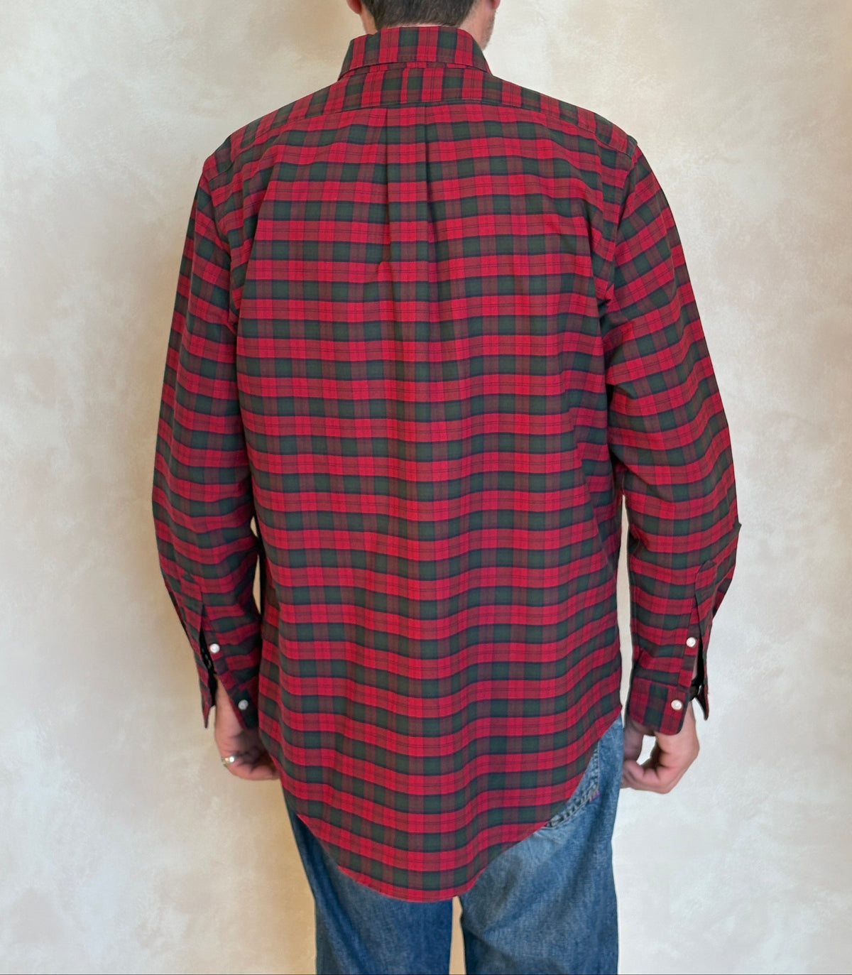 Ralph Lauren Shirt Medium Red Green Tartan Plaid 100% Cotton Vintage-AJ357 Studio