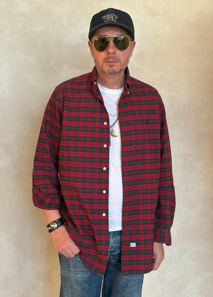 Ralph Lauren Shirt Medium Red Green Tartan Plaid 100% Cotton Vintage
