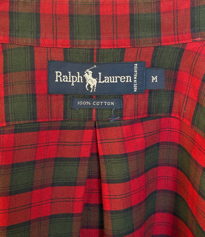 Ralph Lauren Shirt Medium Red Green Tartan Plaid 100% Cotton Vintage