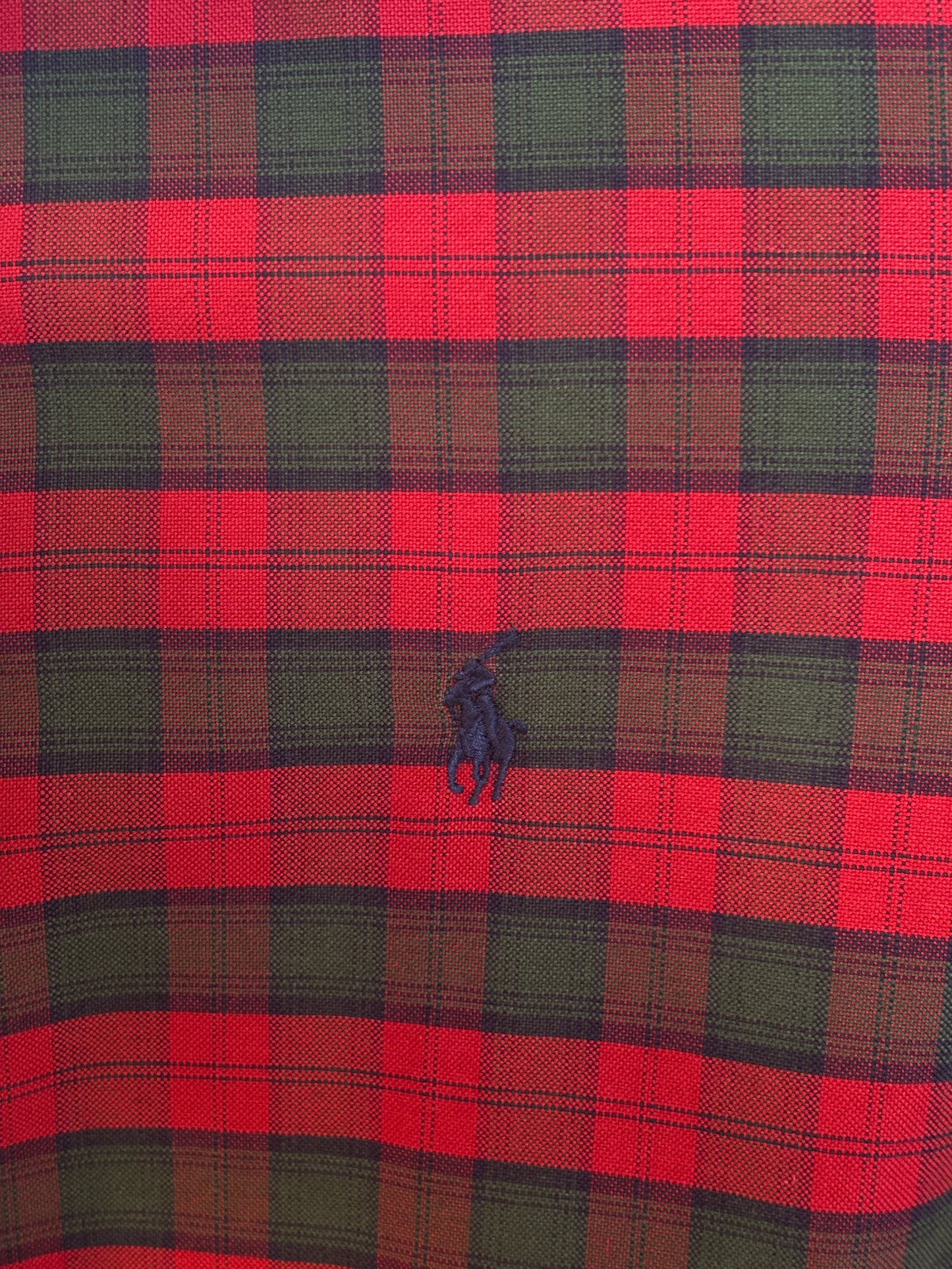 Ralph Lauren Shirt Medium Red Green Tartan Plaid 100% Cotton Vintage