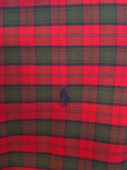 Ralph Lauren Shirt Medium Red Green Tartan Plaid 100% Cotton Vintage
