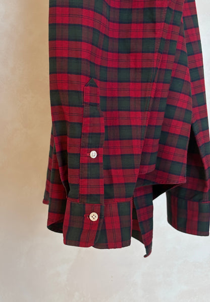 Ralph Lauren Shirt Medium Red Green Tartan Plaid 100% Cotton Vintage