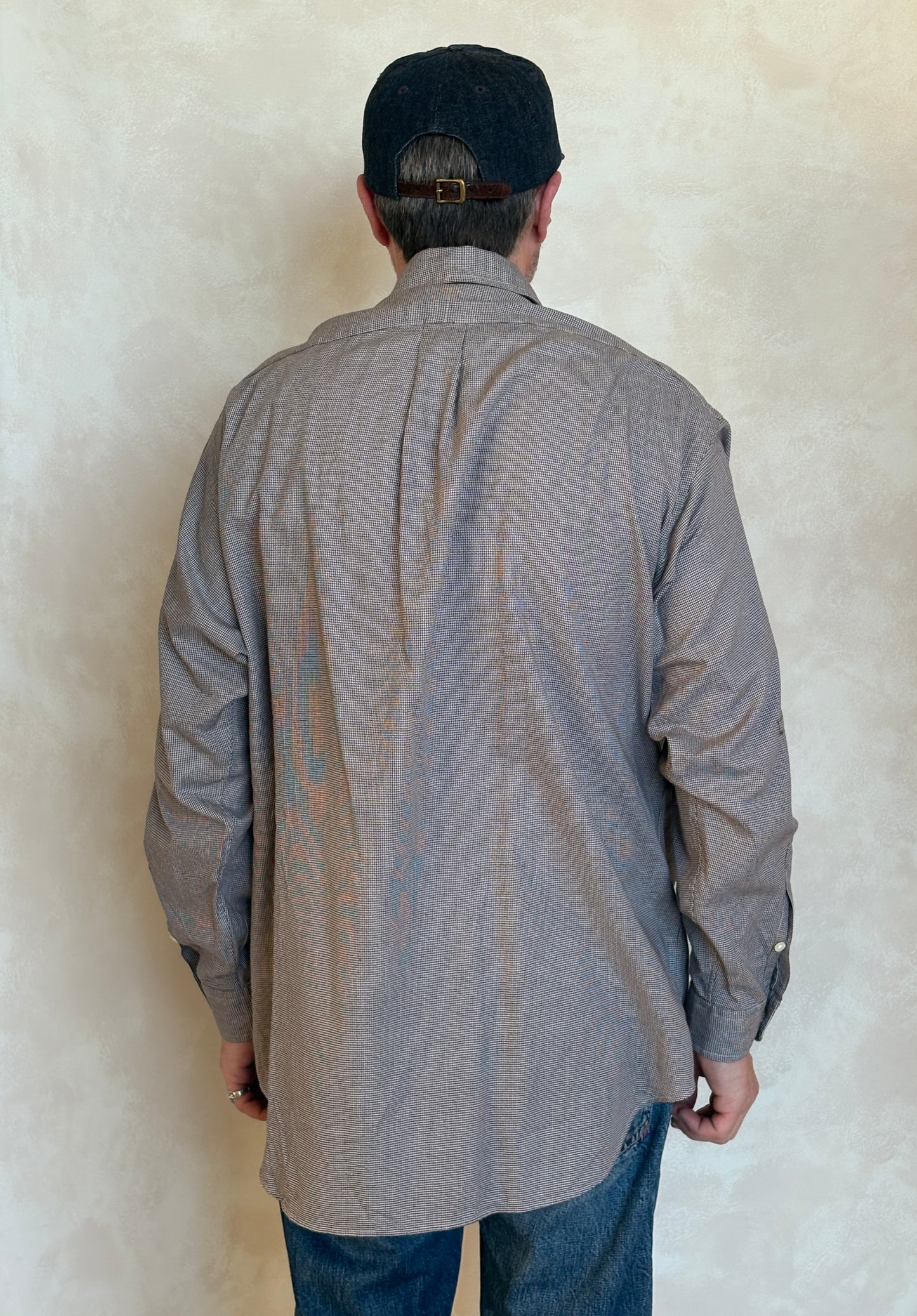 Ralph Lauren Blake Shirt Large Brown Houndstooth 100% Cotton Vintage