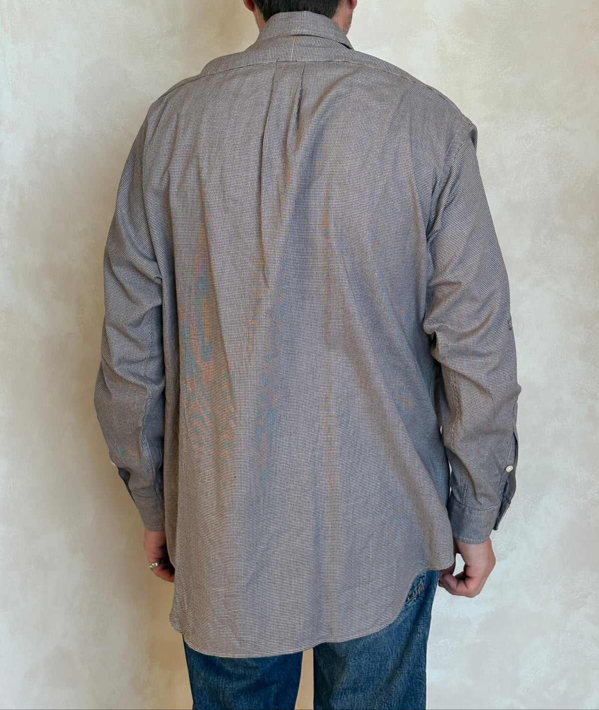 Ralph Lauren Blake Shirt Large Brown Houndstooth 100% Cotton Vintage-AJ357 Studio