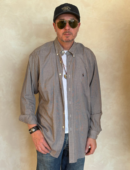 Ralph Lauren Blake Shirt Large Brown Houndstooth 100% Cotton Vintage
