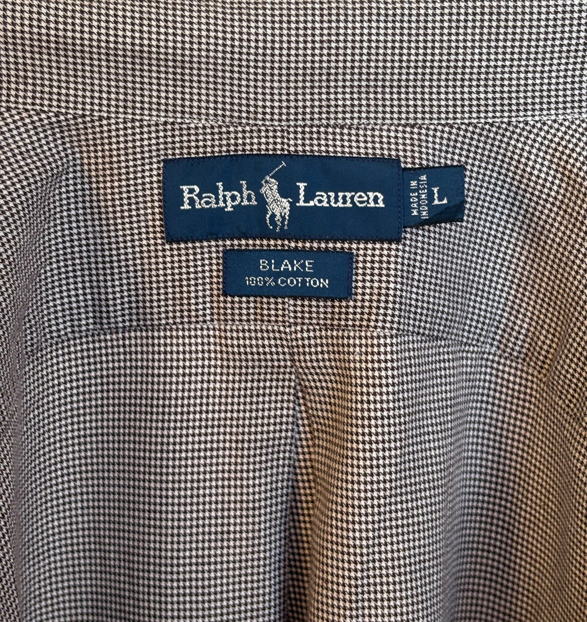Ralph Lauren Blake Shirt Large Brown Houndstooth 100% Cotton Vintage-AJ357 Studio