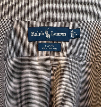 Ralph Lauren Blake Shirt Large Brown Houndstooth 100% Cotton Vintage