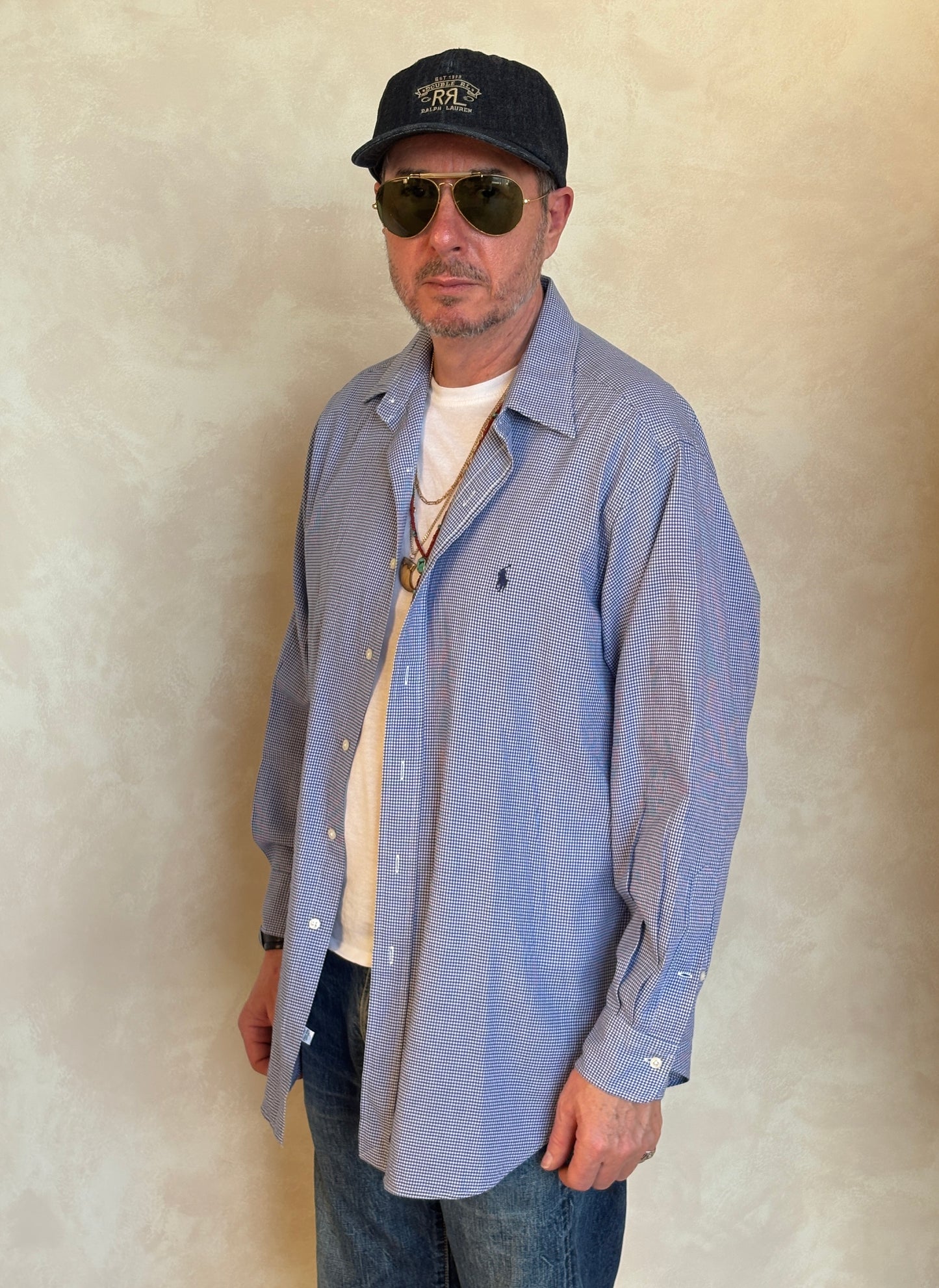 Polo Ralph Lauren Andrew Shirt 16/35 Navy Gingham 100% Cotton